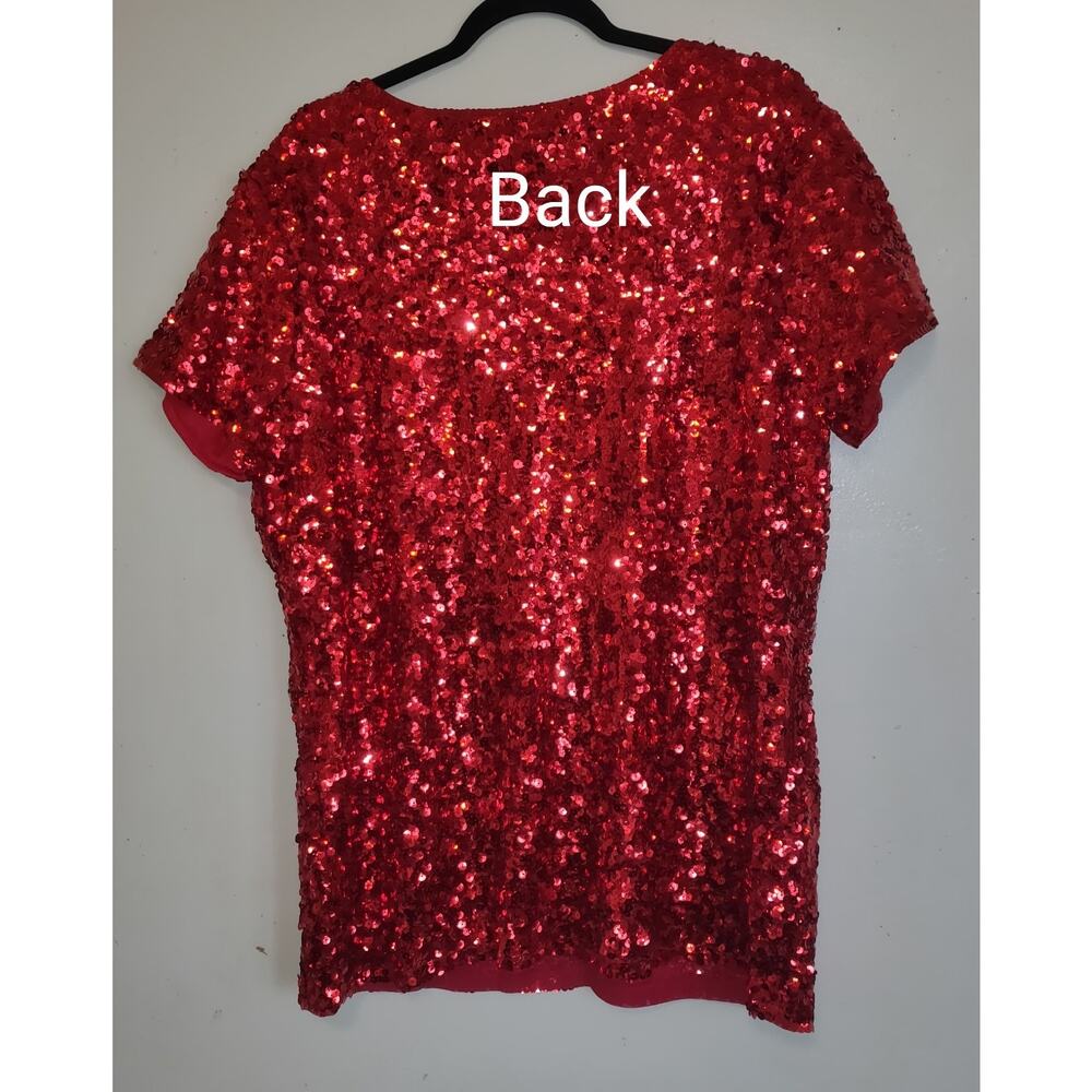 Maner Red Sequinned Top PLUS Sz 4 XL Heavily Embellished Stretchy Holiday Lined - Picture 4 of 16
